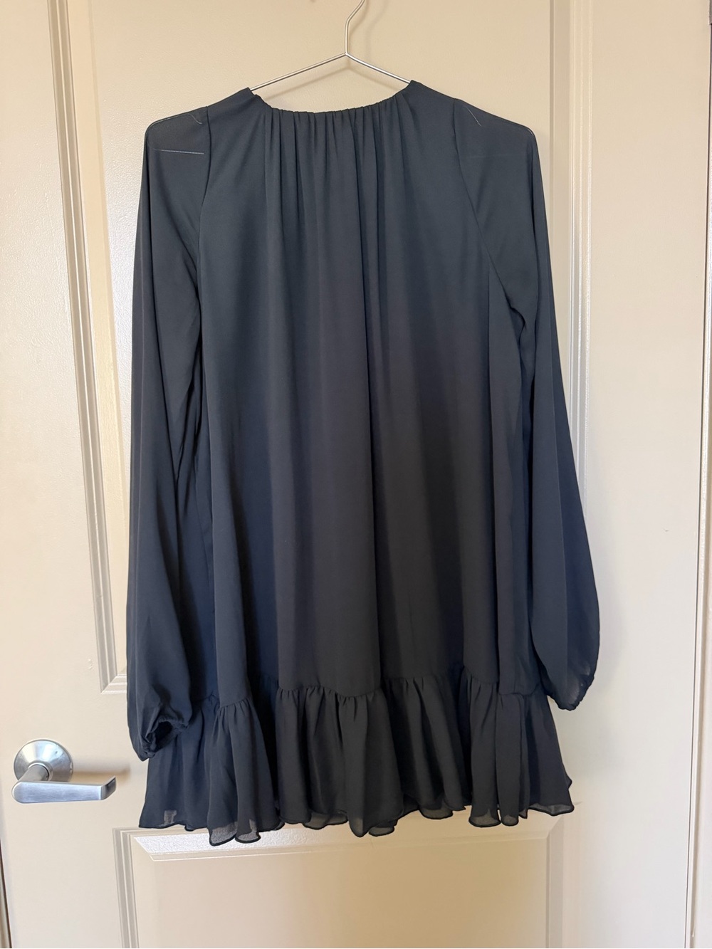 A&F Black Long-Sleeve Ruffle-Hem Dress